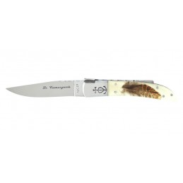 Couteau de poche " Le Violon " manche en olivier graver de 8,5 cm par Au Sabot. 