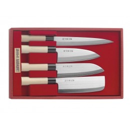 herbertz Japanese Knives Coffret 4 couteaux japonais : Sashimi Kodeba Santoku Nakiri 392700 Couteaux japonais