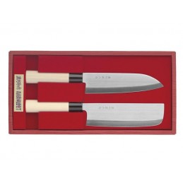 herbertz Japanese Knives Coffret 2 couteaux japonais de cuisine : Santoku + Nakiri 392500 Couteaux japonais