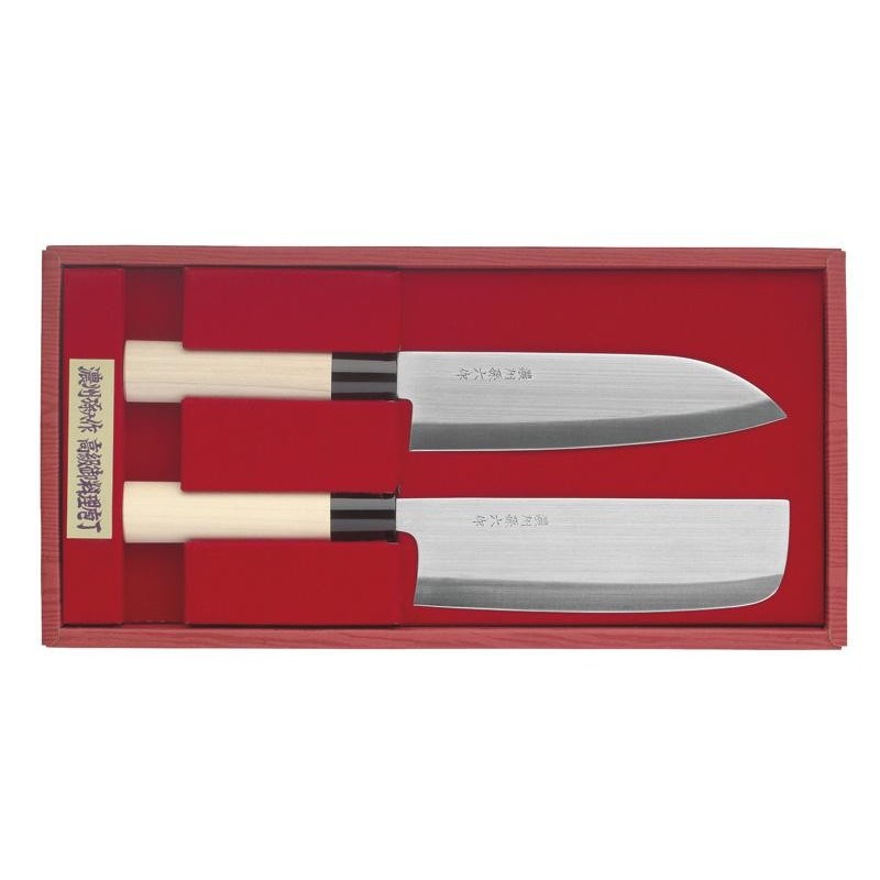 herbertz Japanese Knives Coffret 2 couteaux japonais de cuisine : Santoku + Nakiri 392500 Couteaux japonais
