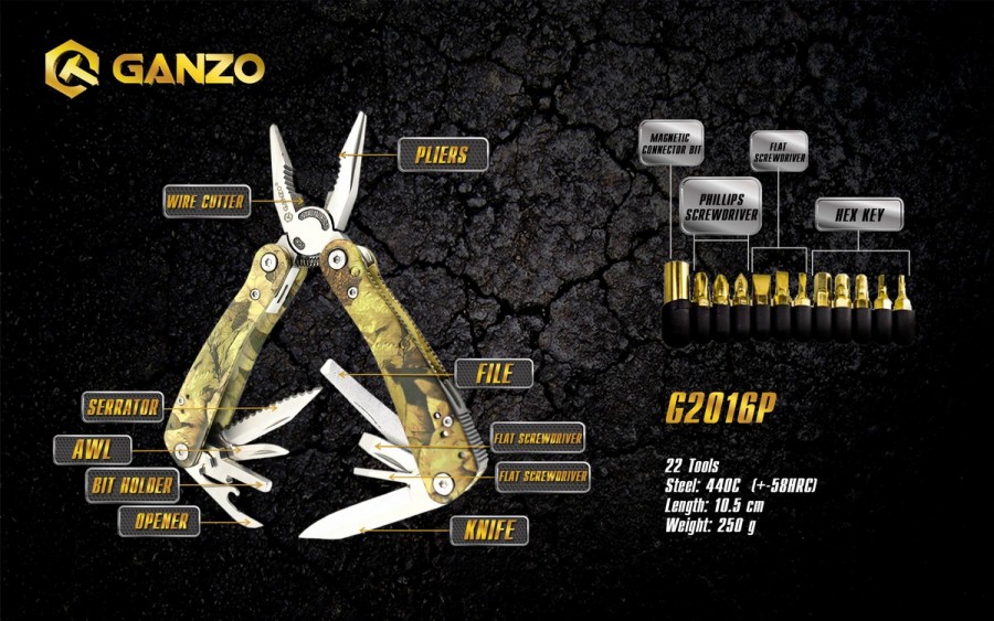 Multi-Outils Ganzo G2016-P - 22 fonctions